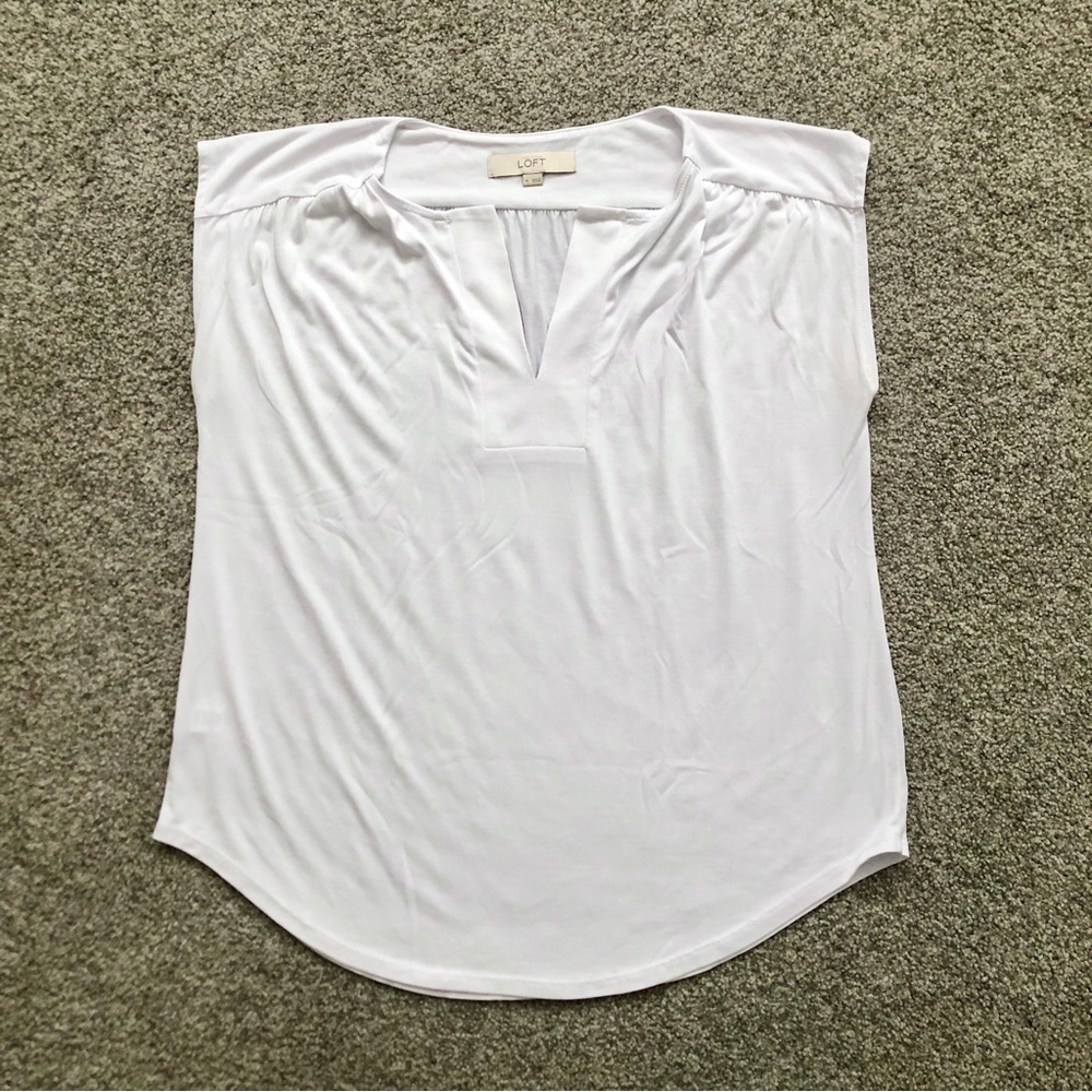 LOFT white split neck top